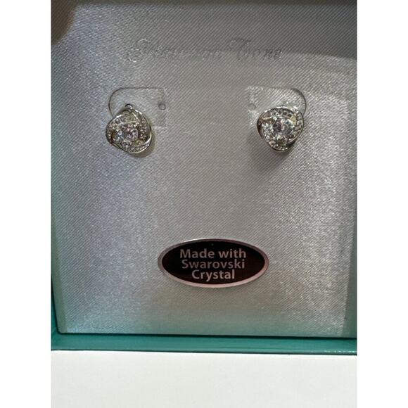 Swarovski · Platinum Tone · Crystal Heart Stud Earrings · Silver Sparkle Jewelry - Picture 4 of 5